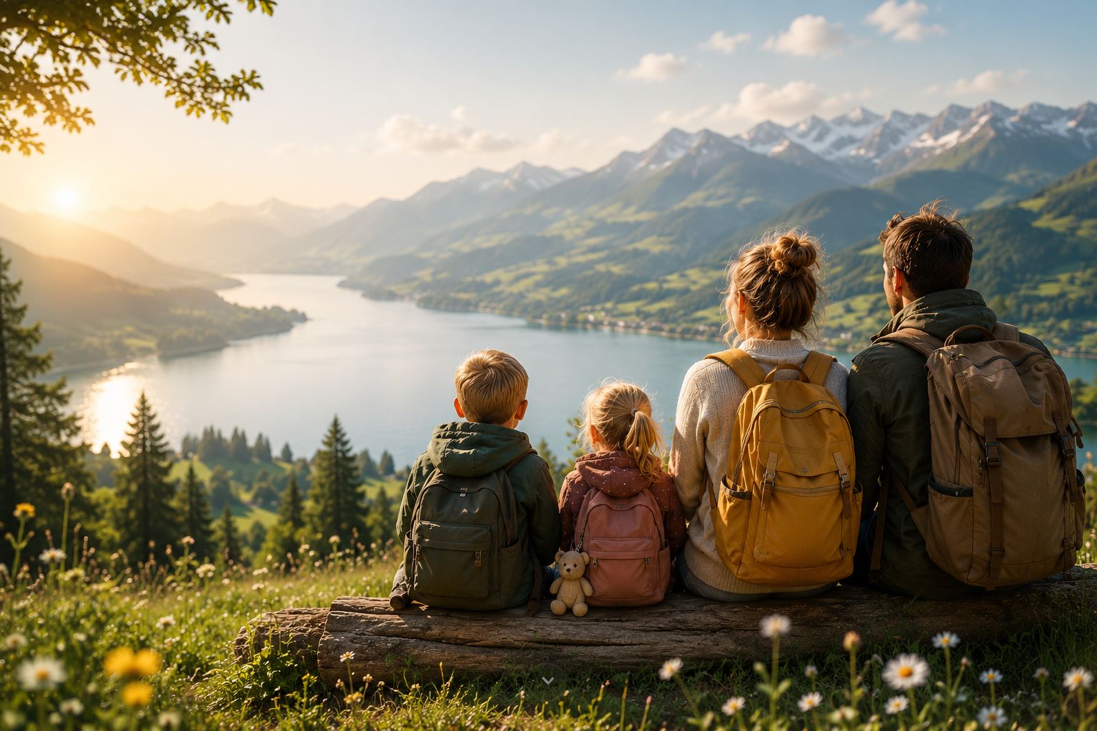 Familie beim gemeinsamen Ausflug in der Schweizer Natur